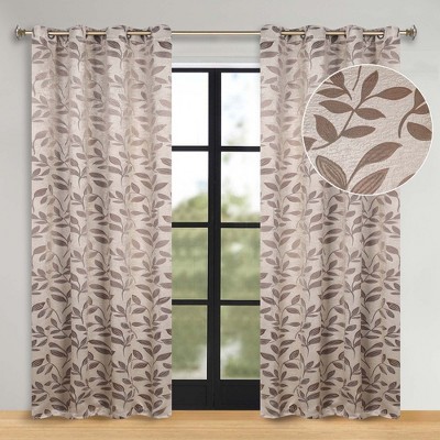 Modern Bohemian Leaves Room Darkening Semi-Blackout Curtains, Set of 2 by Blue Nile Mills