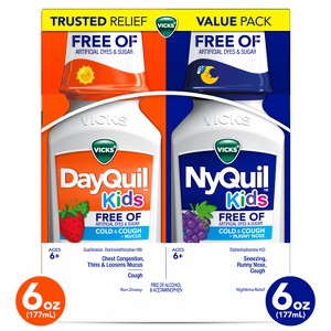 Vicks Kids' DayQuil/NyQuil Kids Free Of Cold & Cough Combo Pack Liquid - Diphenhydramine - 12 fl oz/2pk - 1 of 4