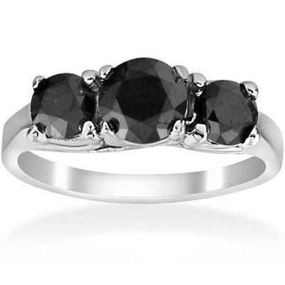 Pompeii3 2 1/3ct Three Stone Black Diamond Engagement Ring 14K White Gold