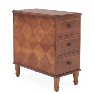 Resenkos Sofa Side End Table, End Table, Couch Table,Wood Nightstand, Fully Assembled Narrow Side Table with 3 Drawers Brown - 1 of 4