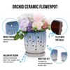 Set of 2 Ceramic Flowerpot with Drainage Hole, 8" Modern Planter for Patio, Garden, Windowsill - White Blue - 2 of 4
