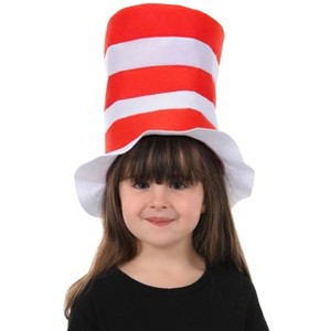 HalloweenCostumes.com    Dr. Seuss The Cat in the Hat Felt Red & White Striped Costume Hat for Kids, White/Red - 1 of 4
