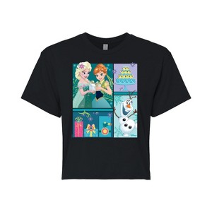 Women's - Disney - Elsa, Olaf & Anna Birthday Celebration Cropped Graphic T-Shirt - 1 of 4
