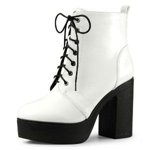 Allegra K Women's Platform Chunky High Heel Lace Up Combat Boots - 1 of 4
