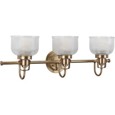 Archie Vintage Brass 3-Light Bathroom Vanity with Prismatic Glass Shades