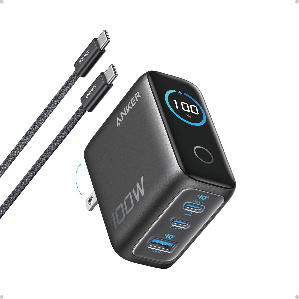 Anker Charger, 100W Max Ultra-Compact 3-Port GaN USB C Charger with Smart Display