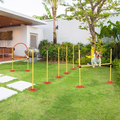 Vynxaria 3PCs Dog Agility Training Equipment, Outdoor Obstacle Course Starter Kit with Hoop, Hurdle, Weave Poles and Carrying Bag