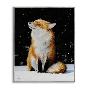 Stupell Industries Blissful Fox with Snowflakes Black Framed Giclee Art - 1 of 4