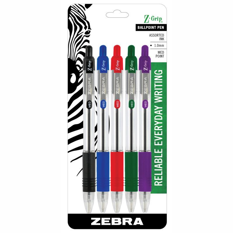 Zebra Pen Z-Grip Ballpoint Retractable Pen, 1.0mm, Assorted, 5-Pack, 1 of 2