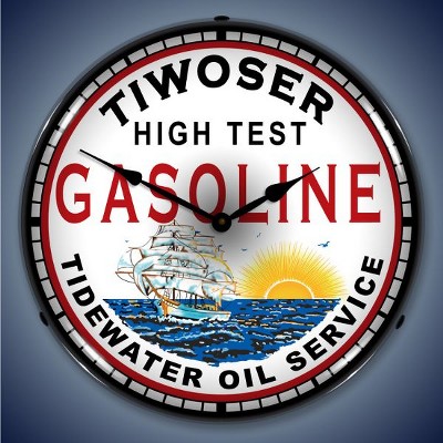 Collectable Sign & Clock | Tiwoser Gas LED Wall Clock Retro/Vintage, Lighted - Great For Garage, Bar, Mancave, Gym, Office etc 14 Inches