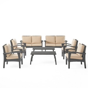 GDFStudio Hilary Outdoor Wicker 8 Seater Chat Set with Cushions - 1 of 4