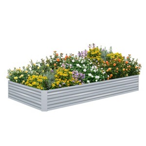 BestMassage Raised Garden Bed 12in H Outdoor Planter Raised Bed with Galvanized Metal, Silver - 1 of 4