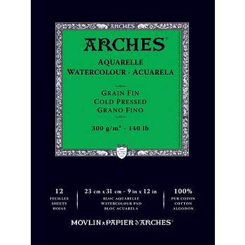 Arches Aquarelle Watercolor Pad, 9 x 12 Inches, Cold Press, 140 lb, White, 12 Sheets