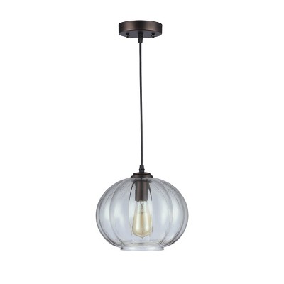 Cary 10" Oil Rubbed Bronze Industrial Mini Pendant with Swirl Glass