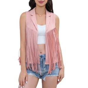 Whizmax Women's Tassel Vest Hippie Faux Suede Rivets Sleeveless Costume Fringe Jacket - 1 of 4