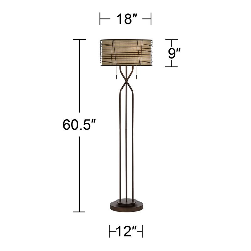 Franklin Iron Works Marlowe Rustic Farmhouse Floor Lamp 60 1/2" Tall Bronze Metal Oster Woven Burlap Fabric Inner Drum Shade for Living Room Bedroom, 5 of 11