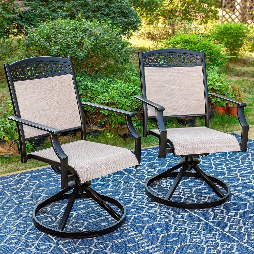 Photos - Garden Furniture 2pk Outdoor Swivel Dining Chairs with Metal Frame & Armrests - Captiva Des