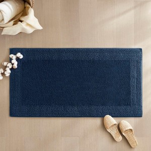 NAYSAYE Bath Rug 17" x 24" Plush Soft 100 Percent Cotton Reversible Dense Absorbent Non Slip for Bathroom, Navy Blue - 1 of 4