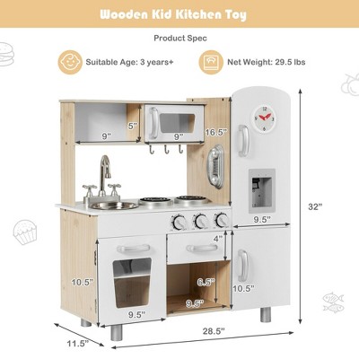 White and Natural Wood Kids Play Kitchen Set with Accessories