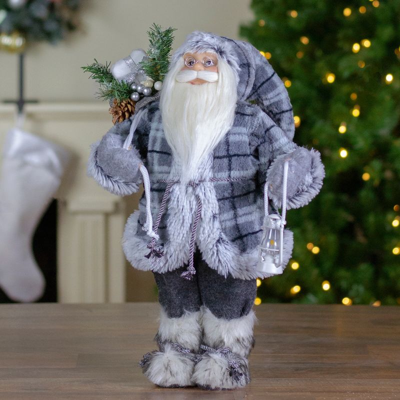 Northlight 18" Gray Standing Santa Christmas Figure with Lantern, 2 of 6
