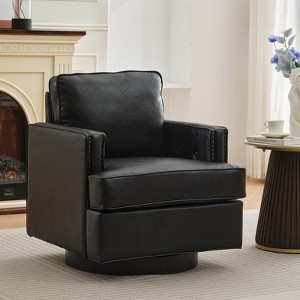 Hyleory Swivel Barrel Chair,31.9" W Modern Leather Accent Chairs Upholstered Comfy 360 Degree Swivel Club Sofa Chair for Nursery Living Room - 1 of 4