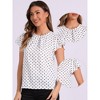 INSPIRE CHIC Women's Polka Dots Puff Sleeve Round Pleated Neck Casual Office Blouse - 2 of 4