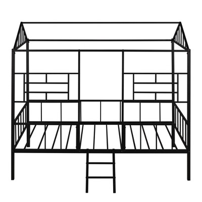 Bellemave Twin Size Metal House Bed Frame, Low Loft Bed Frame with Ladder,  for Girls, Boys,  Black