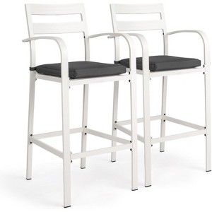 VINGLI Outdoor Bar Stools Set of 2, All-Weather Bar Height Aluminum Stools with Cushion, Rust-Proof Patio Chairs for Backyard, Poolside, Balcony - 1 of 4