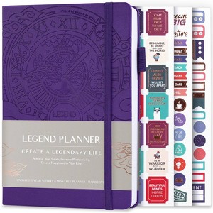 Undated Planner Weekly 5.5"x8" Purple - Legend Planner: Faux Leather, Pocket, Elastic Closure, Ribbon Marker - 1 of 4