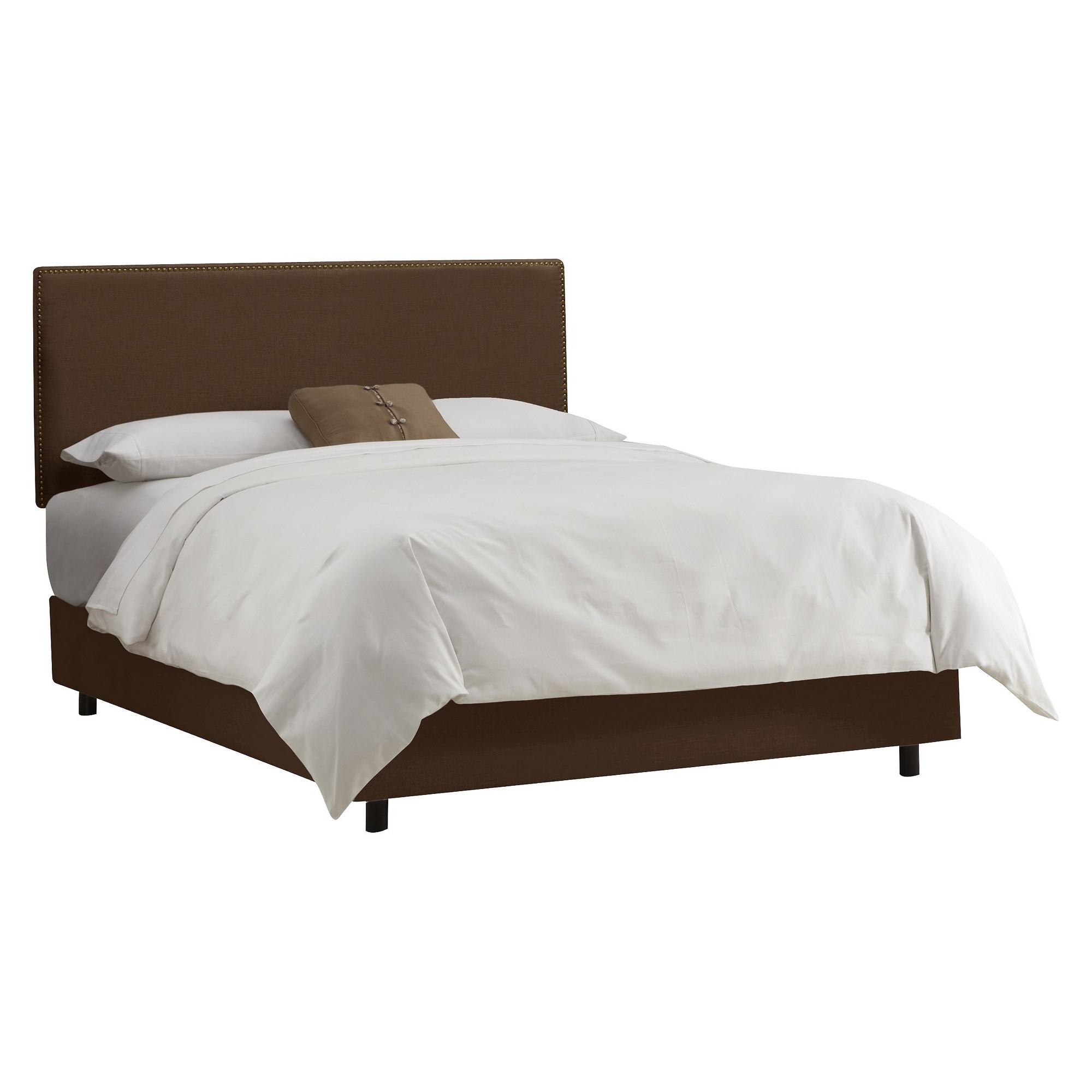 Queen Arcadia Nailbutton Linen Upholstered Bed Linen Chocolate - Skyline Furniture, Linen Brown