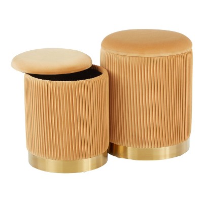 Marla Gold and Orange Velvet Nesting Ottomans Set