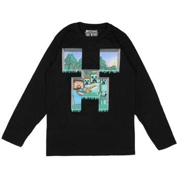 Minecraft Boys' Creeper Face Character Graphic Long Sleeve Tee T-Shirt