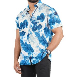 HAPPY BAY Men's Hawaiian Shirt Pocket Untuckit XX-Large Lapis Floral - 1 of 4