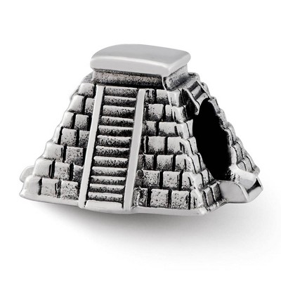 Black Bow Jewelry 3D Chichen Itza Pyramid Bead Charm in Antiqued Sterling Silver