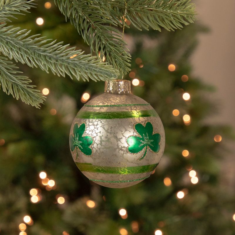 Northlight 3" Mercury Glass Green Shamrock Irish Christmas Ornament, 2 of 5