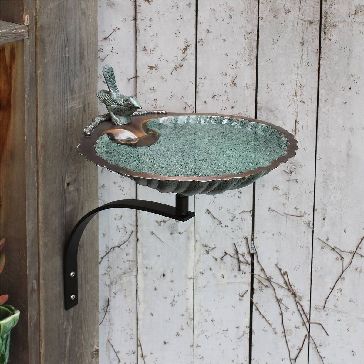 14.25" Scallop Shell Birdbath with Wall Mount Bracket Antique Brass Plated - ACHLA Designs: Weather-Resistant Aluminum Patio Decor - thumbnail 3