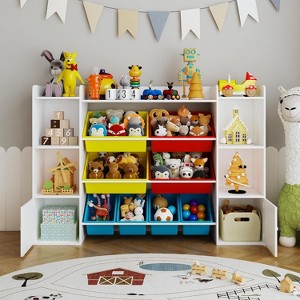 Kids Toy Storage Organizer with 8 Multi-Color Plastic Bins Perfect Toy Storage Solution Kid Bookshelf and Toy Storage for Study Room, Kids Room - 1 of 4