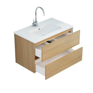 SEVOBAL Bathroom Sinks Wall Mount Vanity with Ceramic Sink Double Soft Close Drawers Natural Wood for Home Decor, White, 31.8"*18.5"*20.5" - 1 of 4