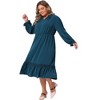 Agnes Orinda Women's Plus Size Flowy Tiered Layered V Neck Ruffle Long Sleeve Casual A Line Midi Dress with Pocket - 3 of 4