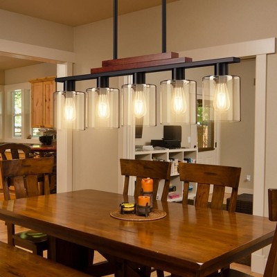 Kitchen Island Lighting, Pendant Lights Kitchen Island 5-Lights Chandeliers for Dining Room with Glass Shade, Kitchen Pendant Lighting Over Island