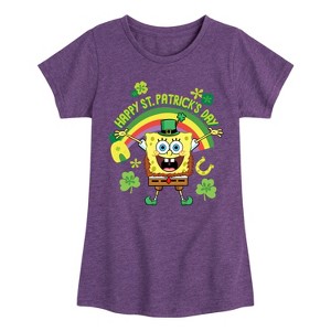 Girls' - SpongeBob Squarepants - Happy St. Patricks Day Fitted Short Sleeve Graphic T-Shirt - 1 of 4