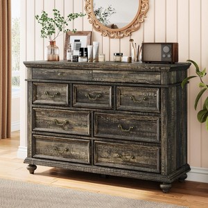 47" Farmhouse Dresser for Bedroom with 9 Drawers, Rustic Wood Chest with Vintage Metal Handles for Bedroom - 1 of 4