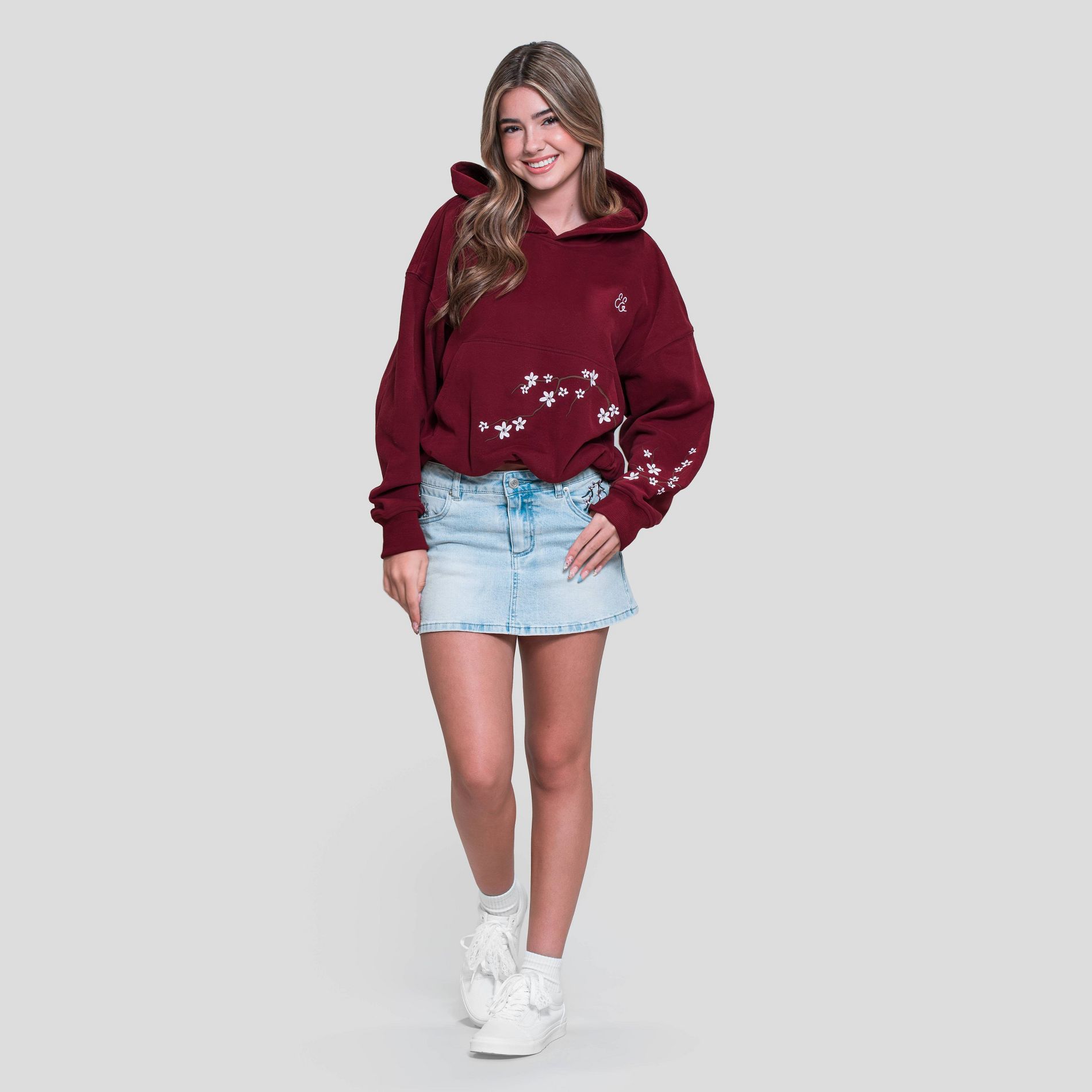 Embreigh Edit Girls' Bubble Hem Fleece Hoodie - Burgundy