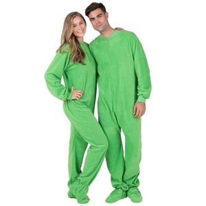 Footed Pajamas - Emerald Green Adult Fleece One Piece - 1 of 4