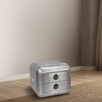 Brancaster 26" Chrome Aluminum and Leather End Table with Storage