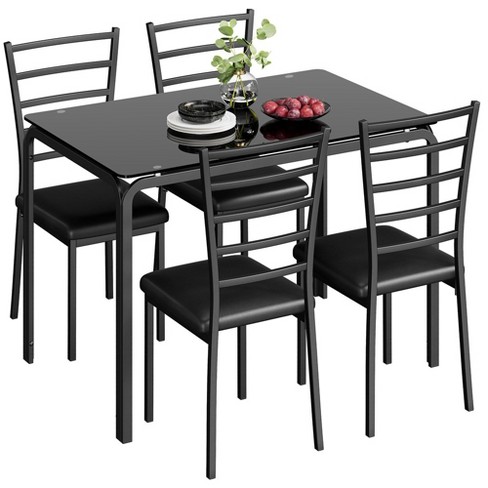 Trinity Glass Black Dining Table Set, 3-Piece Room Kitchen Table and PU Cushion Chair Small Space, Dining Set for 2