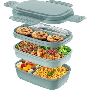 Adult Lunch Box, 3 Stackable Bento Containers with Utensil Set, Leak-Proof - 1 of 4