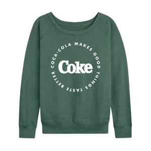 Women's - Coca-Cola - Coke Makes Things Taste Better Lightweight French Terry Wide Neck Long Sleeve Shirt - 1 of 4