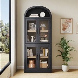 72'' Tall  5 Tier Arched Bookcase for Home Office, 4 Tier Bookshelf Storage Cabinet with Door, Floor Standing Organizer for Living Room - 1 of 4