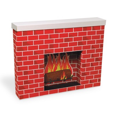 Corrugated Red Brick Fireplace with White Mantel
